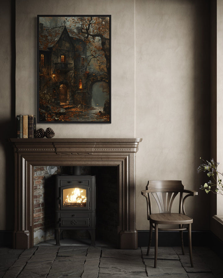 Haunted Victorian house gothic framed canvas wall art.