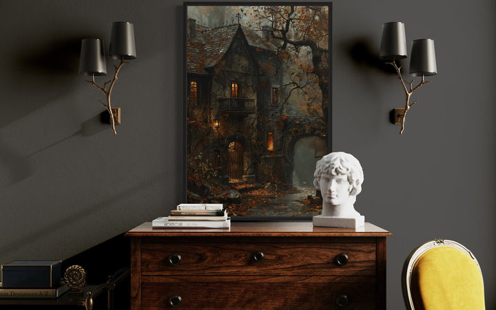Haunted Victorian house gothic framed canvas wall art.