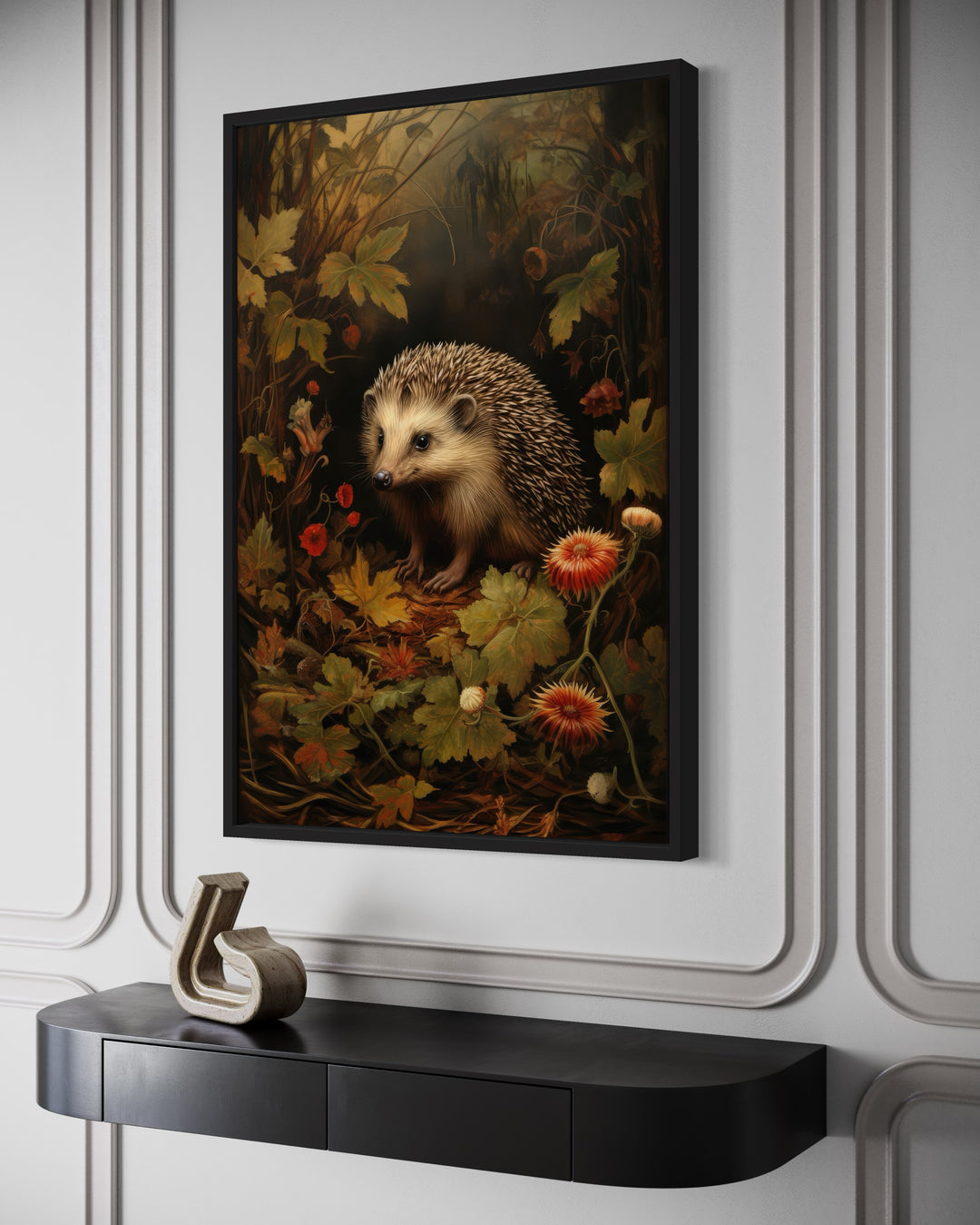 Rustic Cabin Wall Decor - Hedgehog In The Forest Forestcore Framed Canvas Wall Art