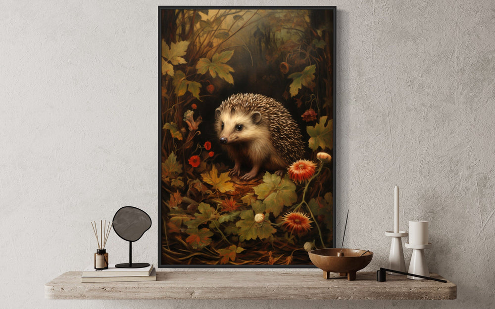 Hedgehog In The Forest Forestcore Framed Canvas Wall Art