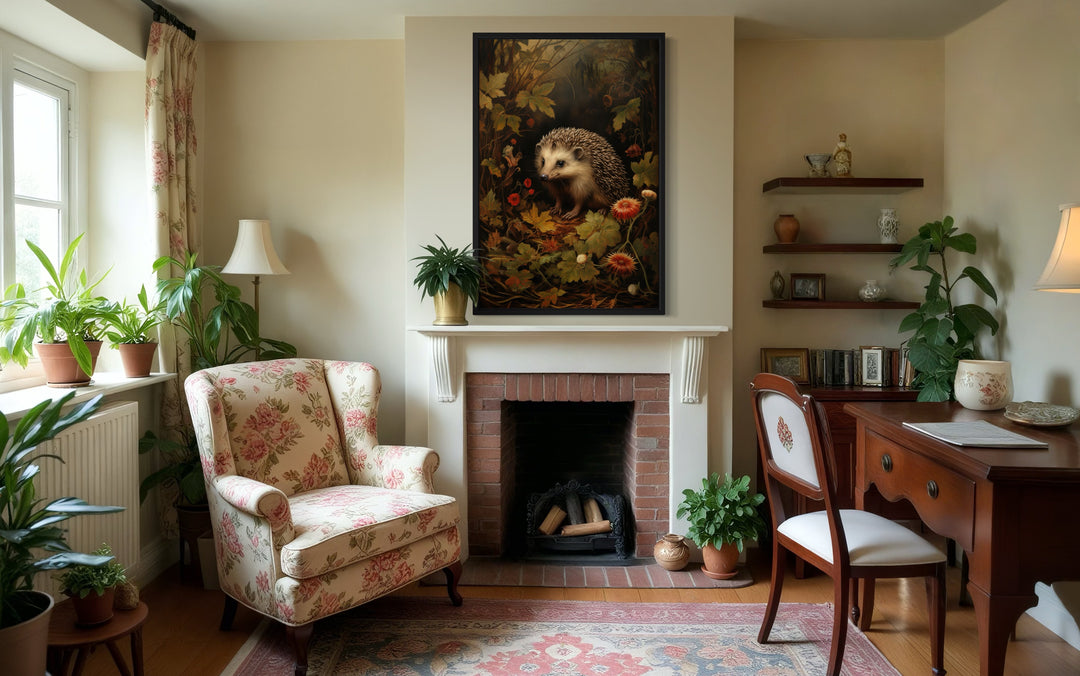 Hedgehog In The Forest Forestcore Framed Canvas Wall Art