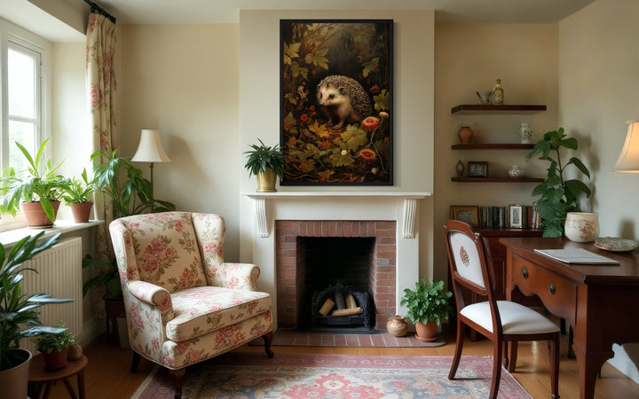 Hedgehog In The Forest Forestcore Framed Canvas Wall Art