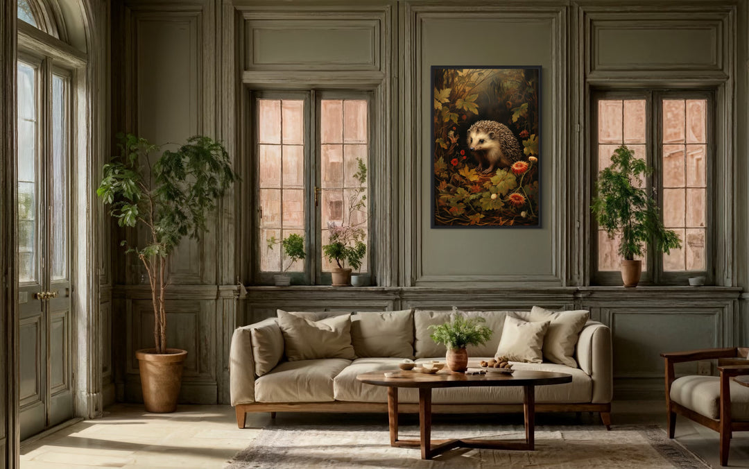 Hedgehog In The Forest Forestcore Framed Canvas Wall Art