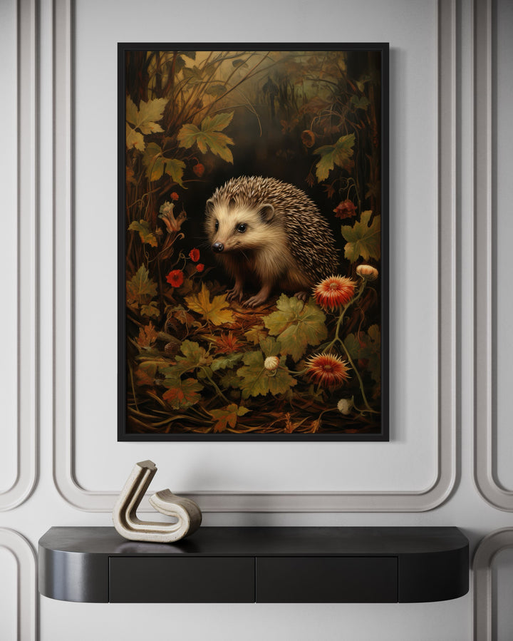 Rustic Cabin Wall Decor - Hedgehog In The Forest Forestcore Framed Canvas Wall Art