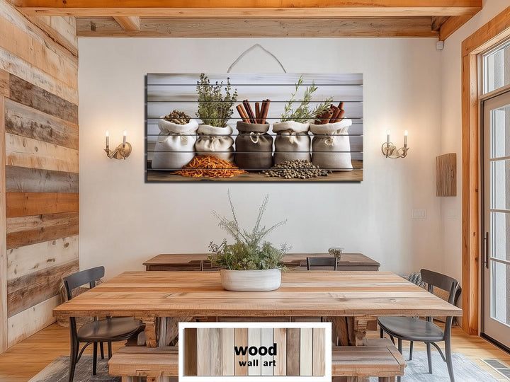 Herbs and Spices Distressed Wood Wall Art For Kitchen Decor