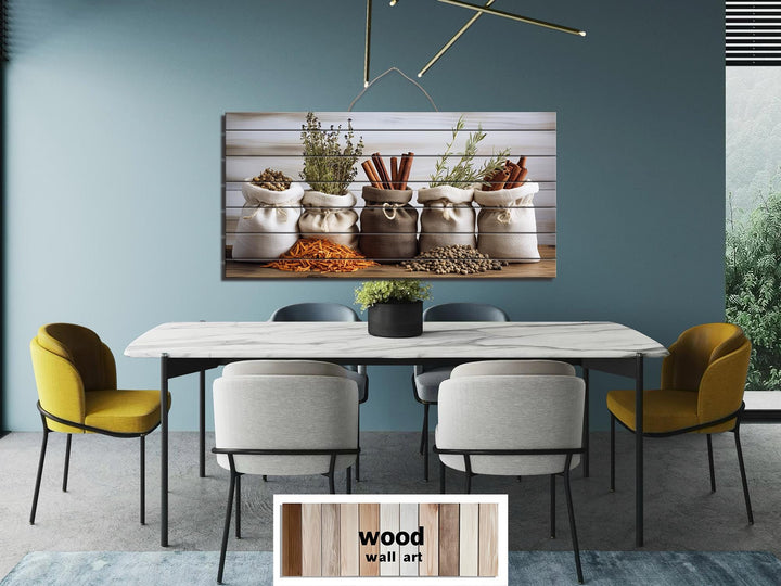 Herbs and Spices Distressed Wood Wall Art For Kitchen Decor