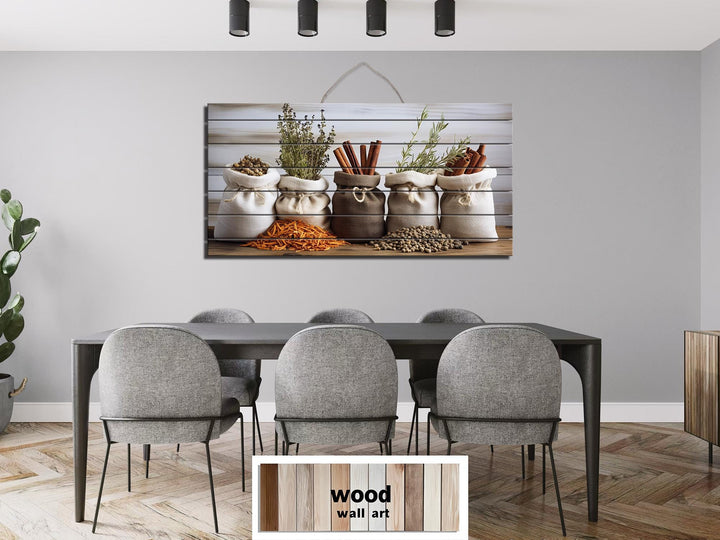 Herbs and Spices Distressed Wood Wall Art For Kitchen Decor