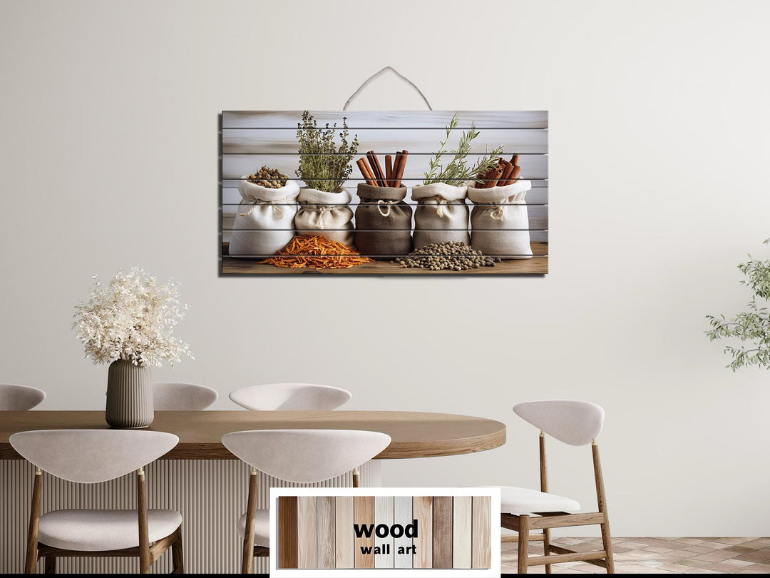 Herbs and Spices Distressed Wood Wall Art For Kitchen Decor