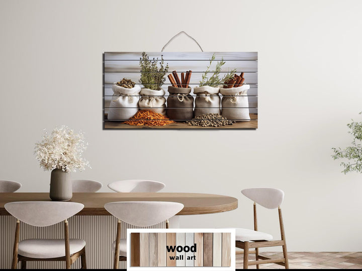 Herbs and Spices Distressed Wood Wall Art For Kitchen Decor