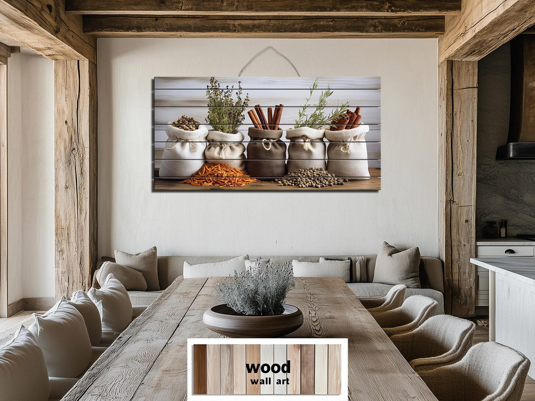 Herbs and Spices Distressed Wood Wall Art For Kitchen Decor