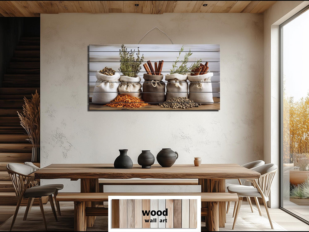 Herbs and Spices Distressed Wood Wall Art For Kitchen Decor