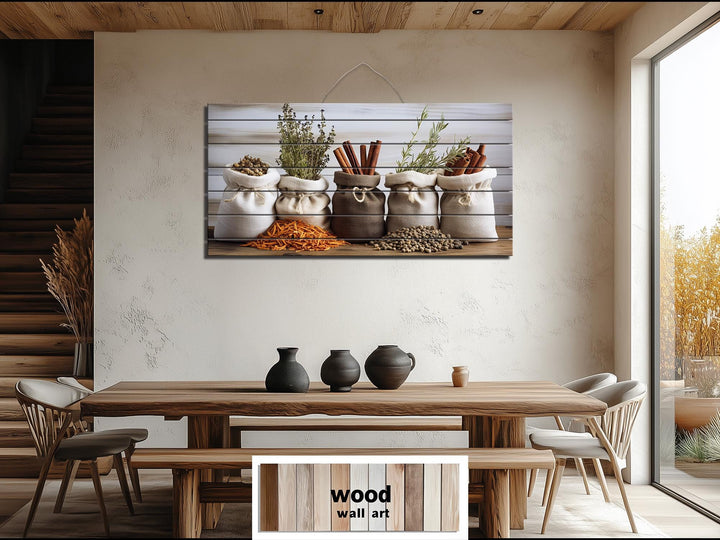 Herbs and Spices Distressed Wood Wall Art For Kitchen Decor