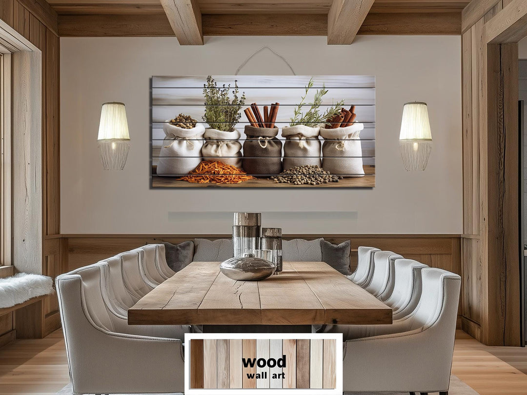 Herbs and Spices Distressed Wood Wall Art For Kitchen Decor