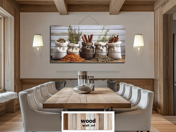Herbs and Spices Distressed Wood Wall Art For Kitchen Decor