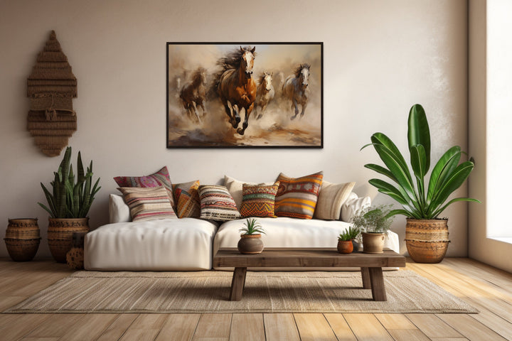 Herd of Wild Horses Galloping Framed Canvas Wall Art