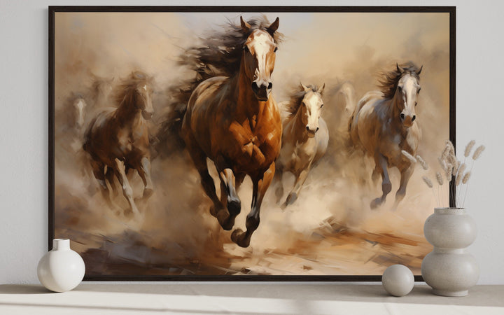 Herd of Wild Horses Galloping Framed Canvas Wall Art