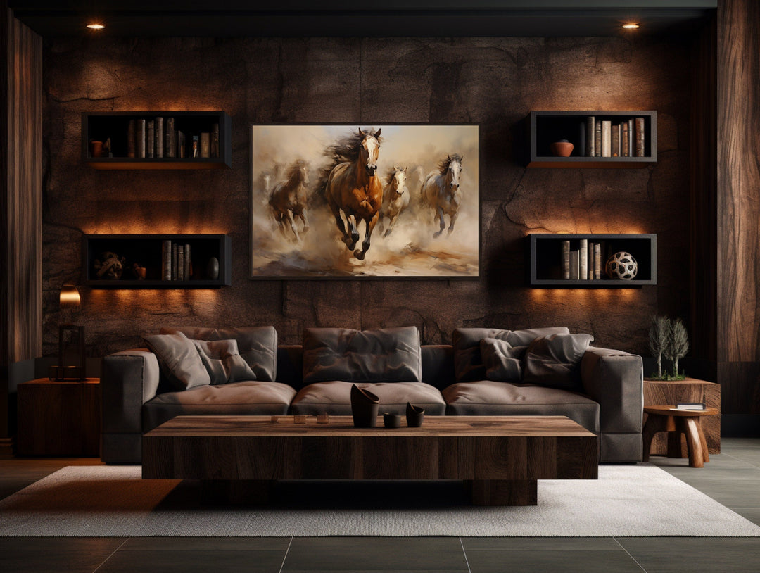 Herd of Wild Horses Galloping Framed Canvas Wall Art