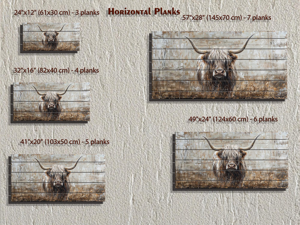 Highland Cow In Grass Distressed Wood Wall Art