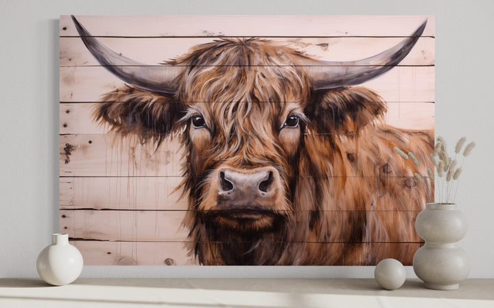 Highland Cow Painted On Wood Framed Canvas Wall Art