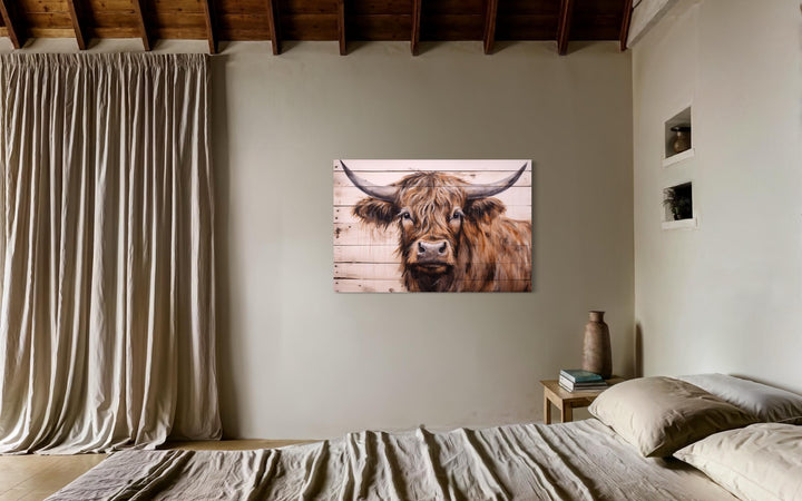 Highland Cow Painted On Wood Framed Canvas Wall Art