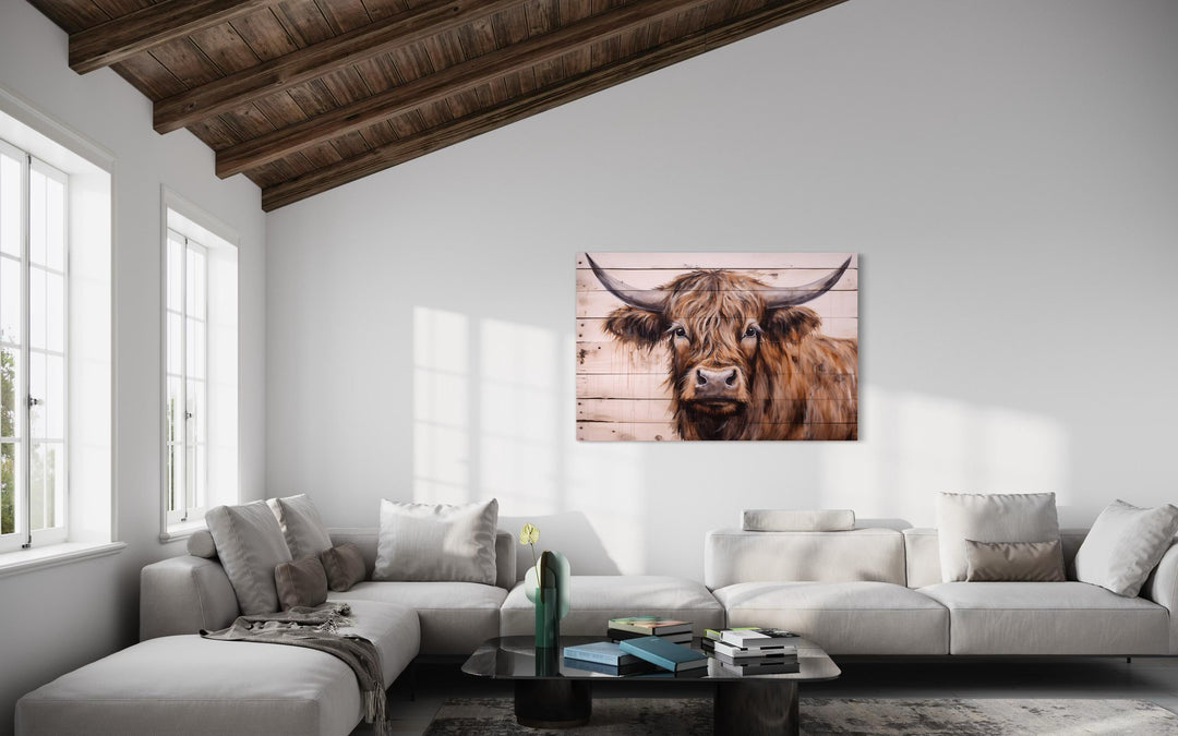 Highland Cow Painted On Wood Framed Canvas Wall Art