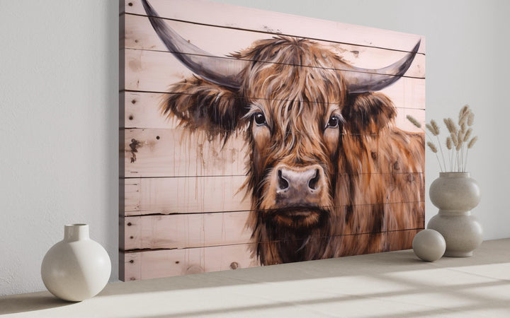 Highland Cow Painted On Wood Framed Canvas Wall Art