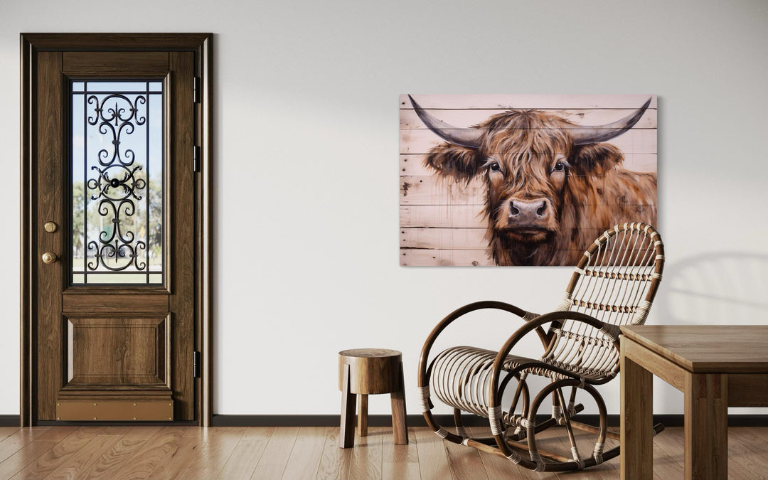 Highland Cow Painted On Wood Framed Canvas Wall Art