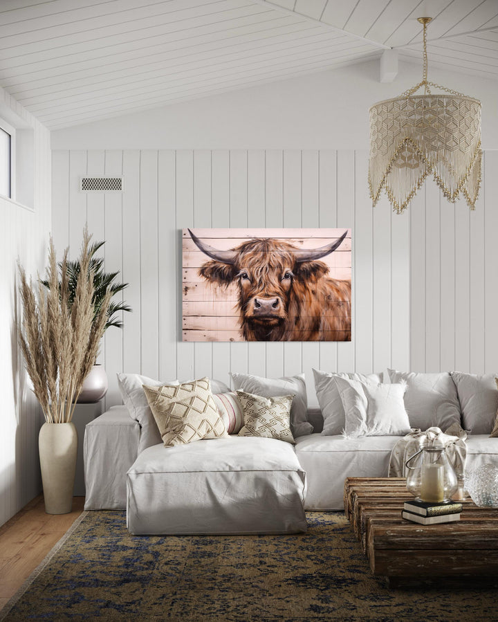 Highland Cow Painted On Wood Framed Canvas Wall Art