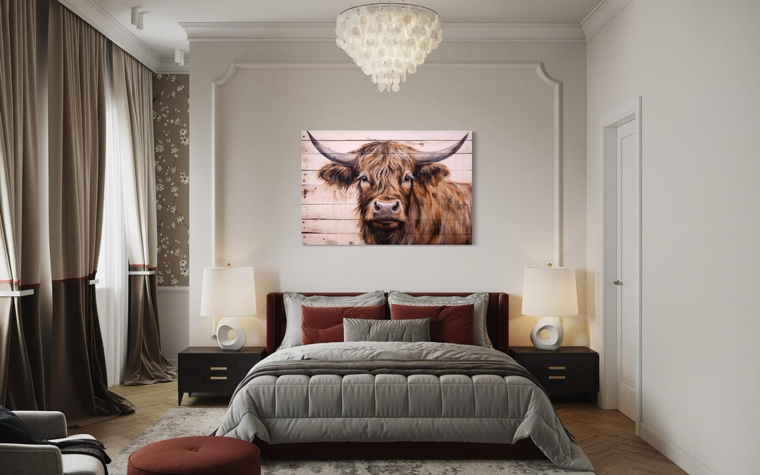 Highland Cow Painted On Wood Framed Canvas Wall Art