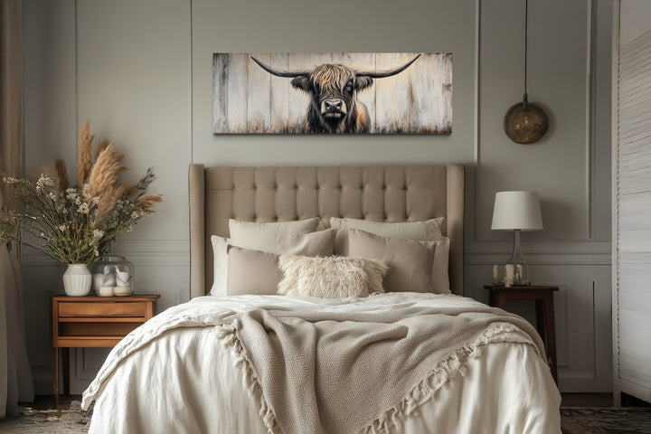 Highland Cow Painted On Wood Horizontal Rustic Wall Art