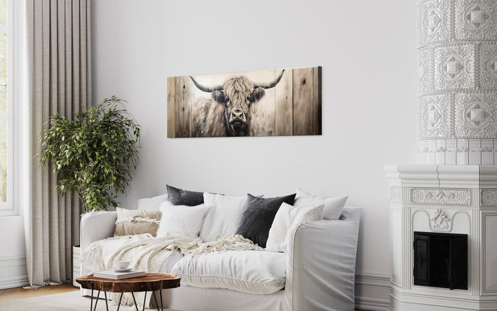 Highland Cow Painted On Wood Horizontal Rustic Wall Art