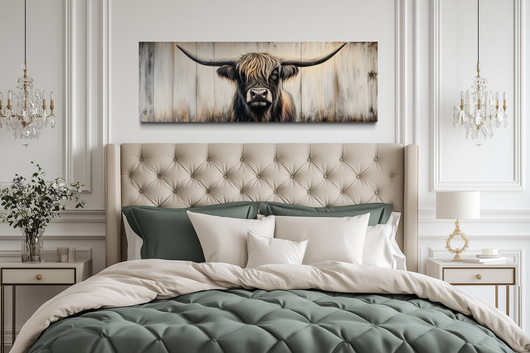 Highland Cow Painted On Wood Horizontal Rustic Wall Art