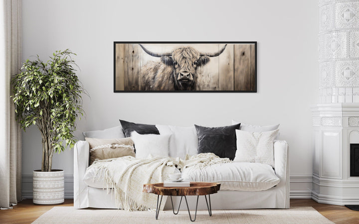 Highland Cow Painted On Wood Horizontal Rustic Wall Art