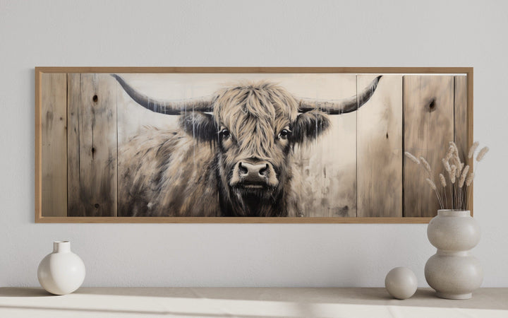 Highland Cow Painted On Wood Horizontal Rustic Wall Art