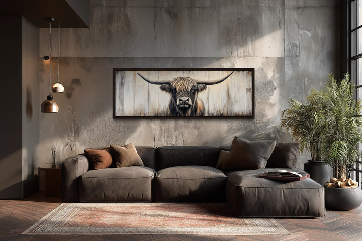 Highland Cow Painted On Wood Horizontal Rustic Wall Art