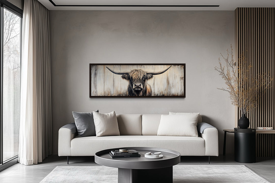 Highland Cow Painted On Wood Horizontal Rustic Wall Art