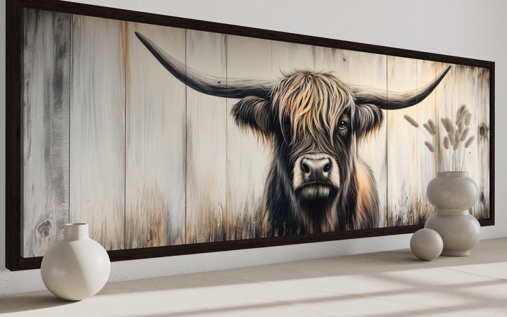 Highland Cow Painted On Wood Horizontal Rustic Wall Art