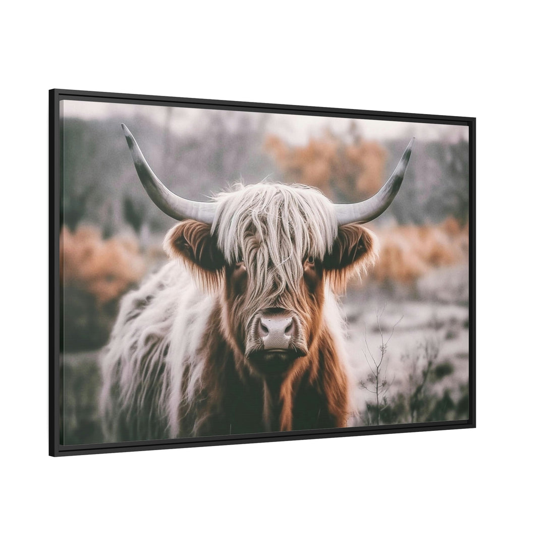 Highland Cow Photography Framed Canvas Wall Art In Sepia Colors