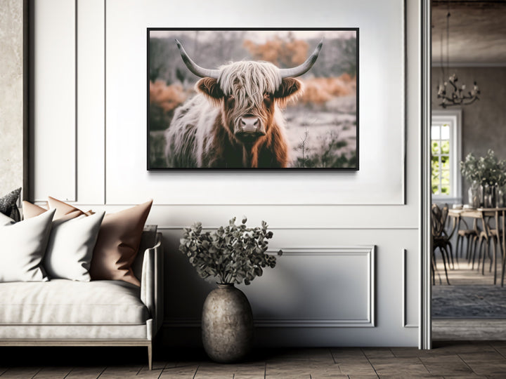 Highland Cow Photography Framed Canvas Wall Art In Sepia Colors