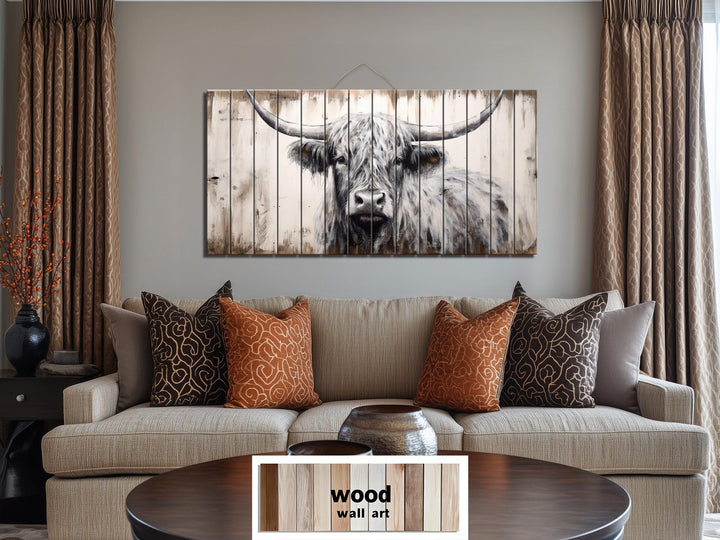 Highland Cow Rustic Distressed Wood Wall Art