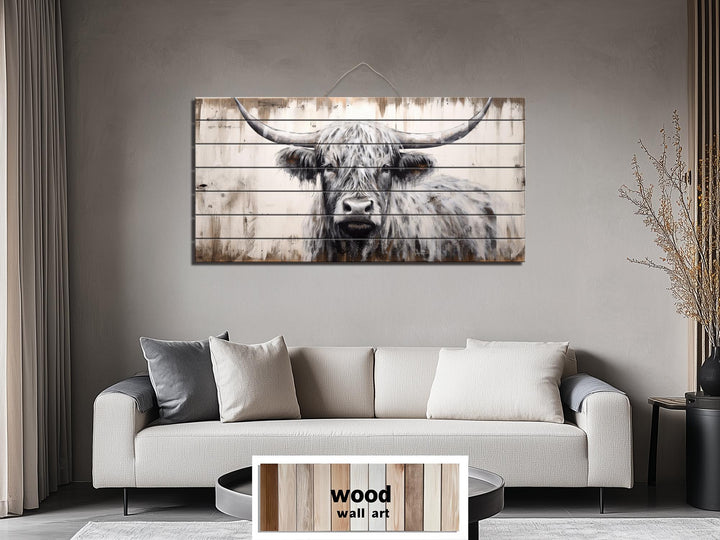 Highland Cow Rustic Distressed Wood Wall Art