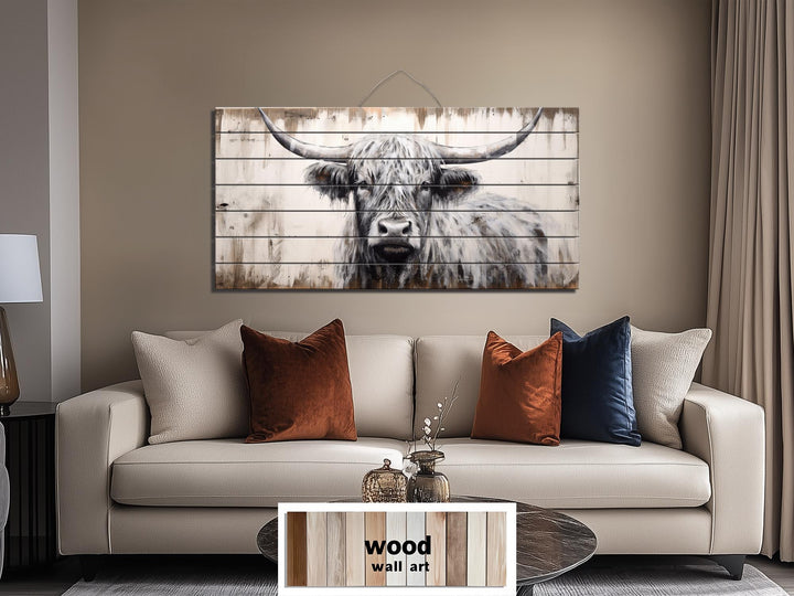 Highland Cow Rustic Distressed Wood Wall Art
