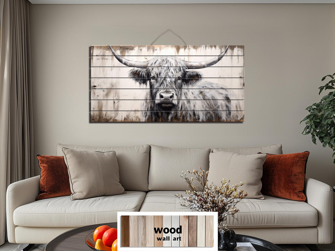 Highland Cow Rustic Distressed Wood Wall Art