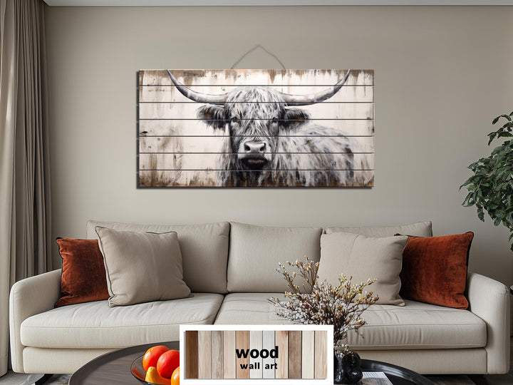 Highland Cow Rustic Distressed Wood Wall Art
