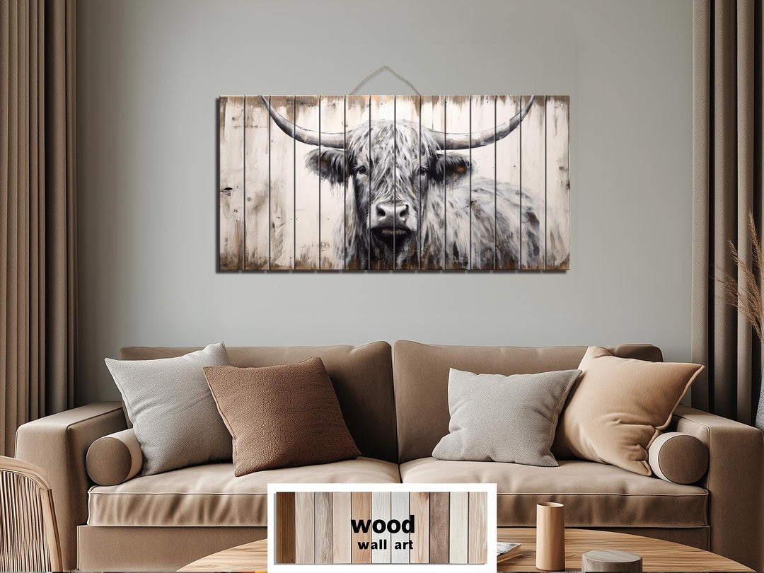 Highland Cow Rustic Distressed Wood Wall Art