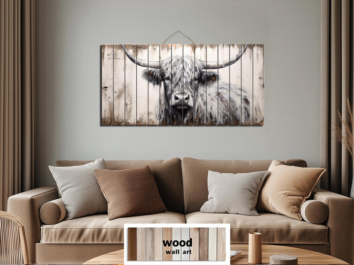 Highland Cow Rustic Distressed Wood Wall Art
