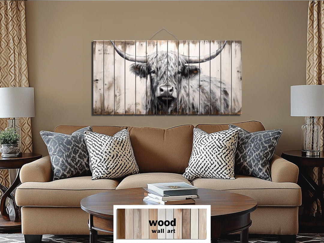 Highland Cow Rustic Distressed Wood Wall Art