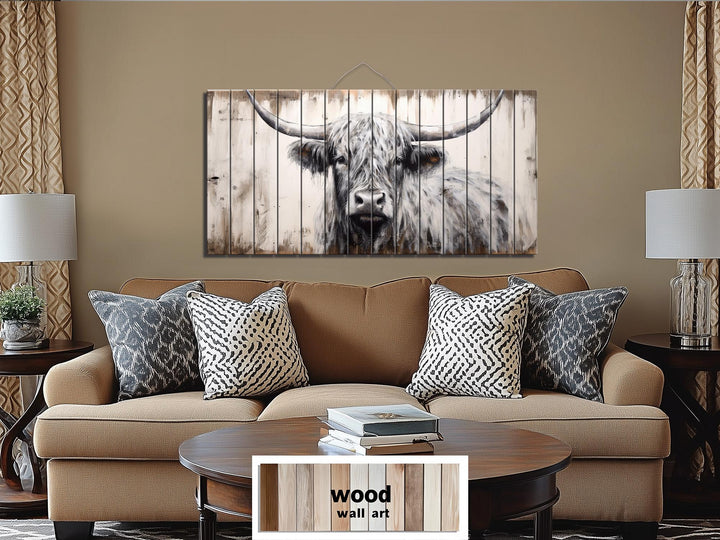 Highland Cow Rustic Distressed Wood Wall Art
