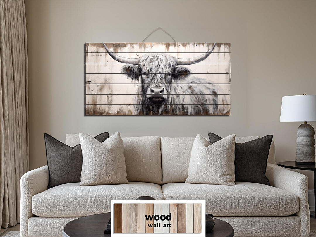 Highland Cow Rustic Distressed Wood Wall Art