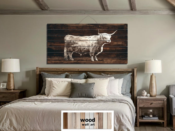 Highland Cow Silhouette Distressed Wood Wall Art